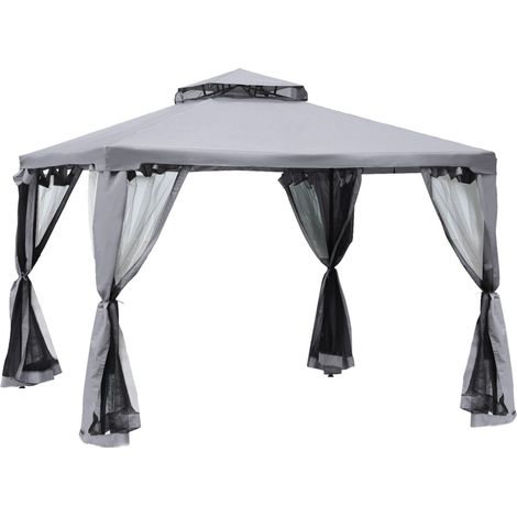 Gazebo de jardín 294 x 294 x 265 cm en metal y poliéster gris claro MODENUIT (1/5)