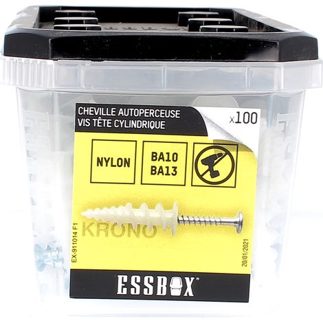 ESSBOX de 100 Chevilles Autoperceuses Nylon avec Vis TR 4.5X30 (1/2)