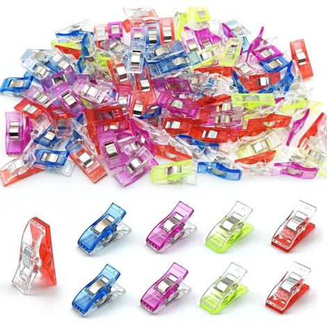 100 Pieces Sewing Clips, Plastic Sewing Clips, Sewing Accessories, DIY Clips for Sewing, Crochet and Many Other Uses (Assorted Colors) (1/5)