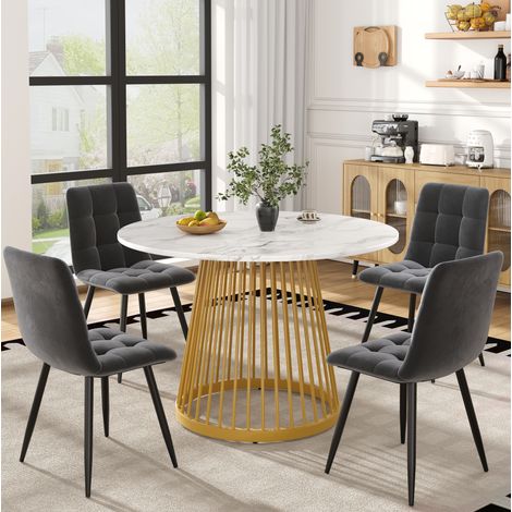 tavolo cucina 80 cm set 4 sedie velluto marmo moderno OKMYHOME (1/5)