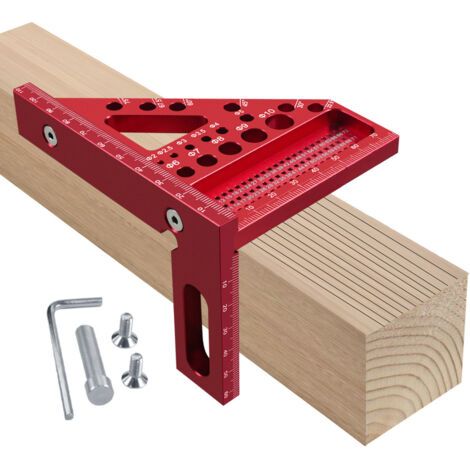 3D Multi-Angle Équerre menuisier multifonctionnelle en alliage d'aluminium léger 22,5°-75°, avec marqueur pour trou profond, idéal pour le marquage,pour les charpentiers et les ingénieurs,Rouge (1/5)