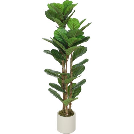 Plante artificielle intérieure 120 cm figuier lyre pot plastique tronc bois massif, vert (1/5)