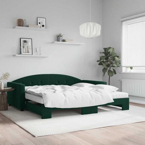 Tagesbett Ausziehbar mit Matratzen Dunkelgrün 100x200 cm Samt