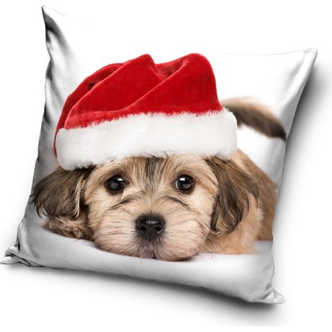 Taie d'oreiller de Noël 40x40 en velours avec motif chien de Noël