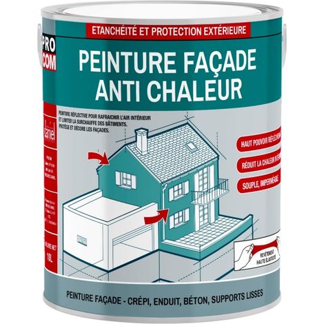 Procom – Peinture façade anti-chaleur réflective 2.5L – Réduit la surchauffe – Indice de réflectance solaire SRI 104 – Pour tous types de façades