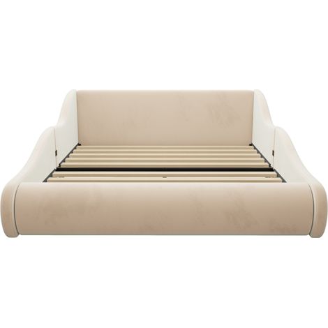 Cama infantil tapizada 140 x 200 cm beige con cabecero alto y barreras laterales (1/5)