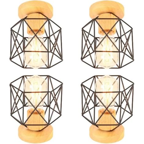 Lot de 4 Plafonnier en Cage Carré Retro,Lampe Luminaire Industrielle Vintage Designe Edison pour Salon Chambre (1/4)