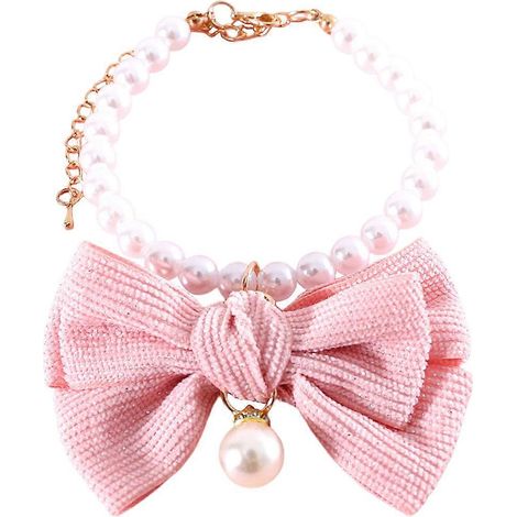 Collar de perlas para gato con lazo, collar decorativo para cachorros, cómodo (1/5)