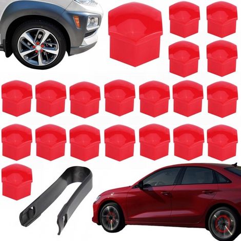 Caches de boulons de roue lot de 20 - protections hexagonales 21 mm avec outil, rouges (1/5)