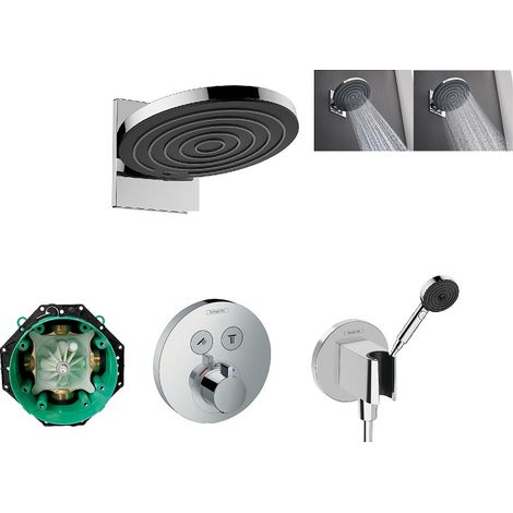 Hansgrohe – Pack douche encastrée Showerselect – Pomme de douche chromée 260mm – 2 jets PowderRain et Intense PowderRain – Thermostat avec débit 25 l/min