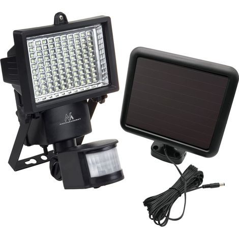 Lampe solaire LED Spot avec détecteur de mouvement Projecteur solaire Lampe murale crépusculaire IP44 6 W 360 lm 6000 K (1 x Stück), Noir (1/5)