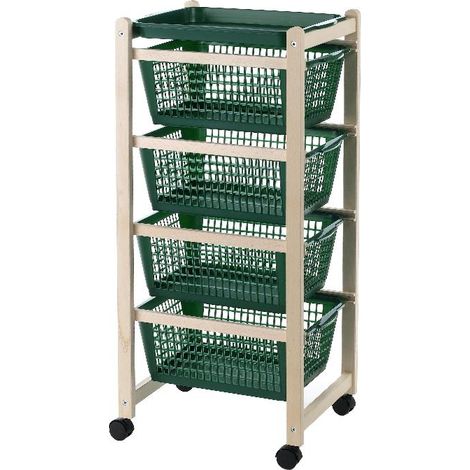 Carrello Portaverdure Slim in Legno di Faggio Naturale con 4 Cassetti  30 x 36 x 83 cm (1/2)