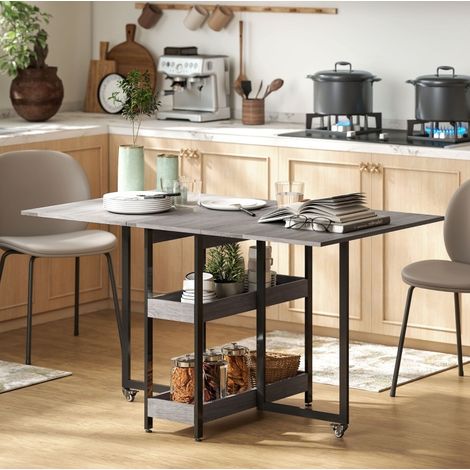 MEUBLIV Table à manger pliante grise 133,4 x 80 x 75 cm avec 2 étagères ouvertes (1/5)