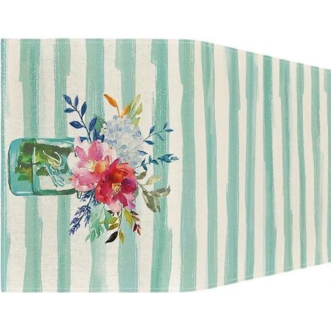 Chemin de table motif vase d'eau, décoration de cuisine estivale, 180 x 32 cm