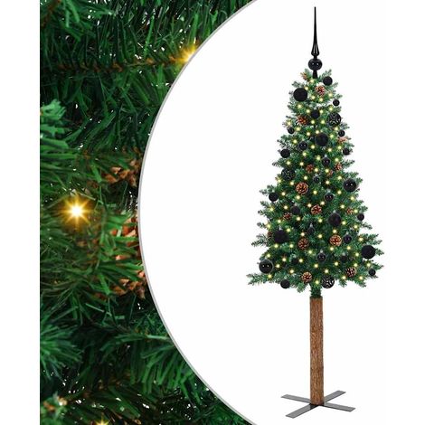 Sapin de Noël  Arbre de Noël mince Vert 150 cm PVC et bois de pin massif (1/5)
