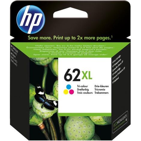 HP 62XL Cartouche d'encre trois couleurs grande capacité authentique (C2P07AE) pour Officejet Mobile 250, Envy 5540/5640/7640 (1/5)