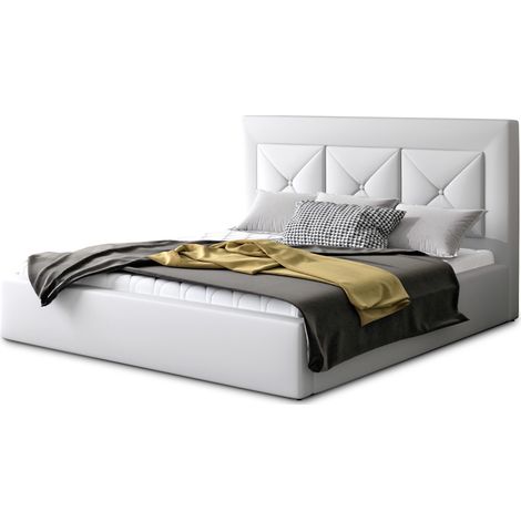 Lit moderne en simili cuir CLARIN - Avec ou sans rangement-Blanc-180x200-Version sommier et coffre (1/4)