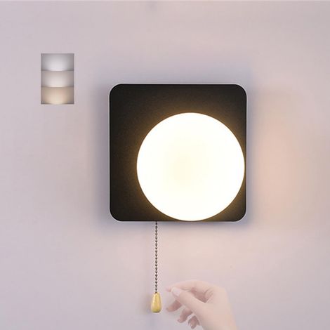 Applique murale noire tricolore réglable avec abat-jour et ampoule, interrupteur à tirette, convient pour le salon, la chambre et le bureau. (1/4)