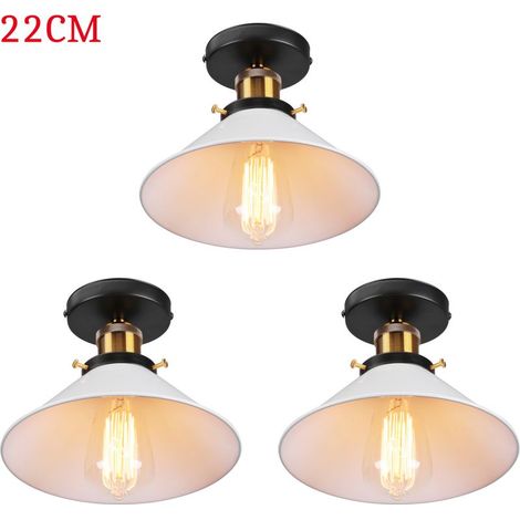 Plafonnier Vintage Rétro Lampe de Plafond Industrielle Fer Abat-jour 22cm Blanc 3PCS (1/5)