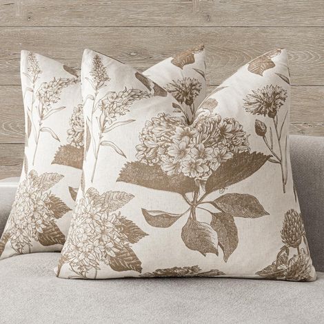 Ensemble de 2 Housses de Coussin décoratives Vintage en Lin à Motif Floral Neutre de Style Rustique et bohème pour canapé, Chaise, Chambre à Coucher, Salon, extérieur (45,7 x 45,7 (1/5)