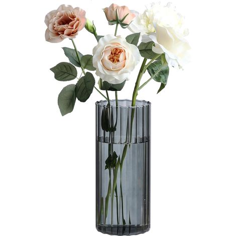 Vase en Verre cannelé 20 cm, soliflore décoratif Gris (1/5)