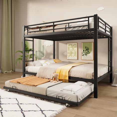 FLORAGRACE Litera 140x200 cm en metal negro con cama supletoria, barandillas altas y diseño moderno para dormitorio infantil (1/5)