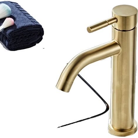 Robinet de salle de bain, laiton massif, design contemporain, or brossé haut 2 (1/2)