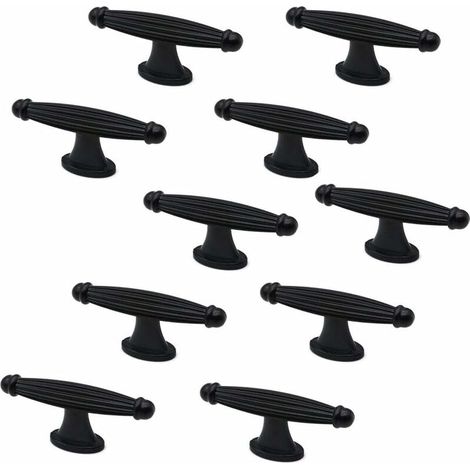 royaluxe - Lot De 10 Poignées En T Pour Placard, Commode, Tiroir, Cuisine, Chambre À Coucher, Salle De Bain Noir Mat 28 Mm (1/5)