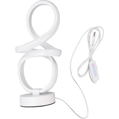 Lampe de bureau en spirale LED Table de chevet avec 3 températures de couleur alimentée par USB Veilleuse moderne pour chambre à coucher, bureau, salon Blanc (1/5)