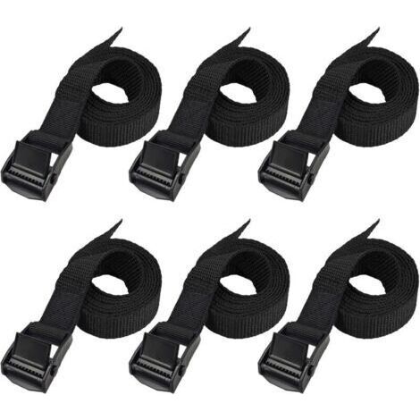 Sangles D'arrimage Sangle De Tension Sangle Porte Velo - 6 Pièces 2.5cm X 1m- Mise À Niveau Complète - Tout Noir - Nombre Et Longueur Des Sangles Différents (1/5)