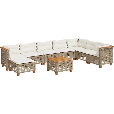 Maison Exclusive - Set Divano da Giardino 9 pz con Cuscini Beige in Polyrattan (1/5)