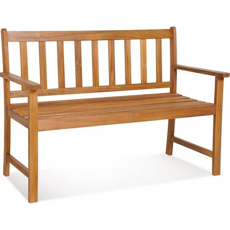 2-Person Outdoor Bench Garden Patio Wooden Loveseat Bench w/Armrests (1/5)