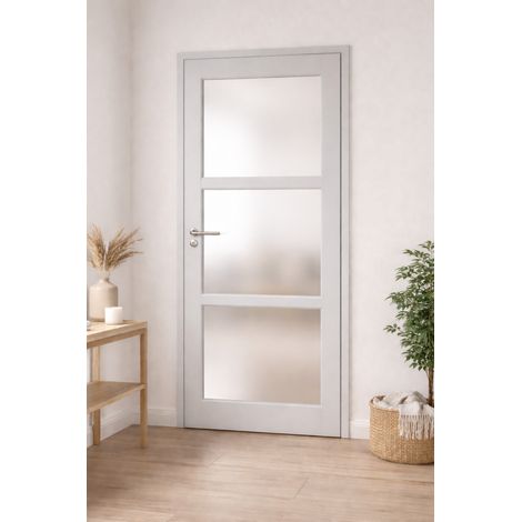 Bloc Puerta Greyria Gris Claro Vitrificada H204 x L83 cm, Costado Tabla P.derecha, Manilla Pomerol GD MENUISERIES