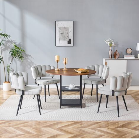 Runder Esstisch 107 cm aus MDF in Nussbaumoptik, Grau, 4 Sitzplätze – MEUBLIV (1/5)