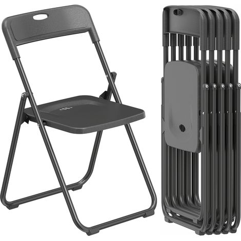Ensemble de 6 chaises en plastique pliantes avec structure en acier à dossier courbé de ventilation 48,5 x 47 x 75 cm Noir