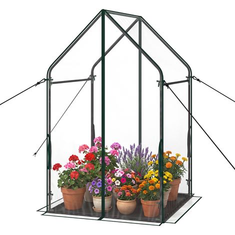 Mini Serre de Jardin Portable avec Tapis de Fond, 91x91x153cm Tente de Culture Transparente en Cabane avec Bâche Imperméable Anti-Vent (1/5)
