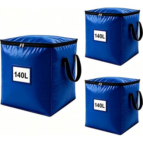 Grand sac de rangement pour couette en coton, tissé en PE, pliable et portable, bleu 90 L, noir 140 L (lot de 3) (1/5)