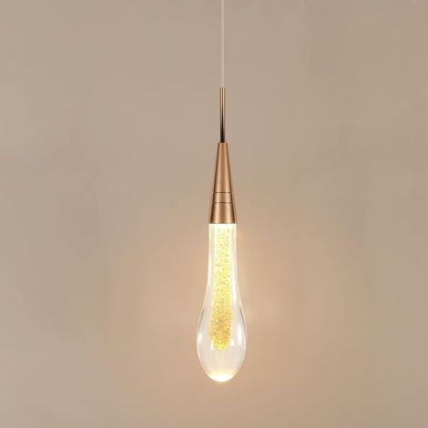 Suspension LED Salon, 18W Lustre Chambre, Hauteur Réglable, Métal Doré Vintage Suspension Luminaire, Luminaire Plafonnier, Verre Goutte D'eau à Tête pour Coucher,Couloir (3000K Blanc Chaud) (1/5)