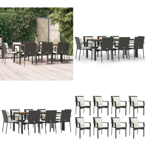 9-tlg. Garten-Essgruppe mit Kissen Schwarz Poly Rattan - Gartenessgruppe - Gartenmöbel (1/5)