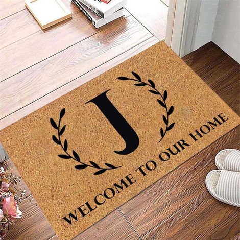 Tapis de bienvenue humoristique 60x40cm, antidérapant, pour intérieur et extérieur, idéal pour l'entrée, le porche ou la maison de style campagnard (motif 26 lettres) (1/4)
