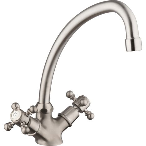 Grifo mezclador de cocina giratorio de cuello de cisne PAINI Tiffany de acero gris