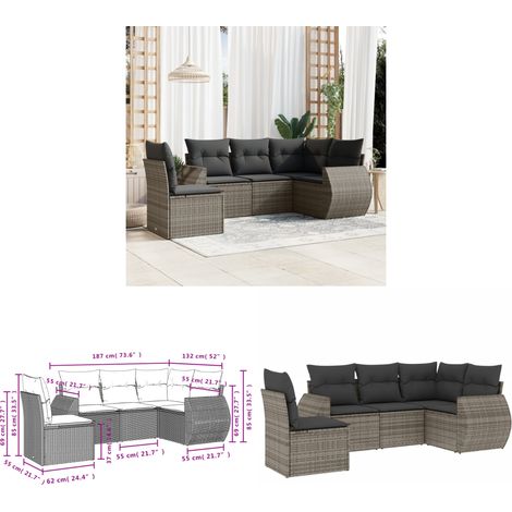 Salon de jardin 5 pcs avec coussins gris résine tressée - Ensemble Salon De Jardin - Mobilier De Jardin - Canapé Extérieur - Fauteuil De Jardin - Table Basse Extérieure - Home & Living (1/3)
