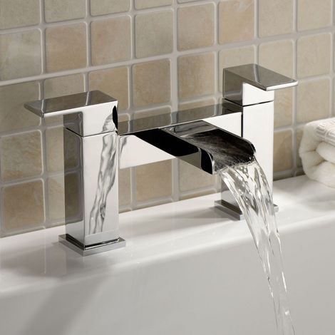 Ozone Modern Chrome Bridge Deck Mounted Waterfall Bath Filler Tap