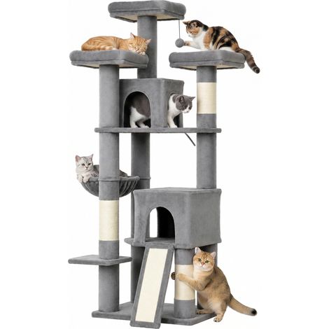 PawHut 184cm Large Cat Tree, Multi-Level Tall Kitty Tower, Dark Grey (1/5)