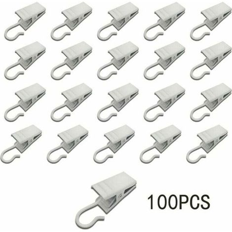 100 pinces à rideaux, crochets, lampes et décorations de fête en métal (blanc) (1/4)