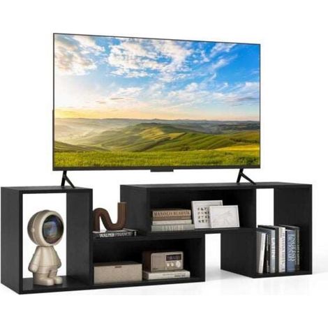 Agencement Libre Meuble TV Modulable Noir 2 Étagères en L Extensible avec 4 Niches de Rangement pour TV jusqu'à 60 Pouces (1/5)