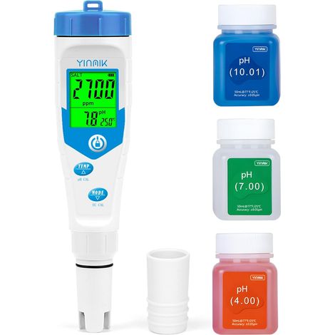 Testeur pH Sel de Piscine, Testeur de Salinité Piscine avec Solution d'étalonnage, Salinomètre 5 en 1, Testeur de Temp pH et de Sel EC TDS Afficher Simultanément pour Aquarium, Spa, Hydroponie (1/5)