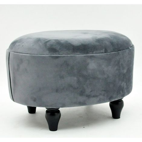 Oval Footstool - Velvet - L27 x W40 x H30 cm - Grey