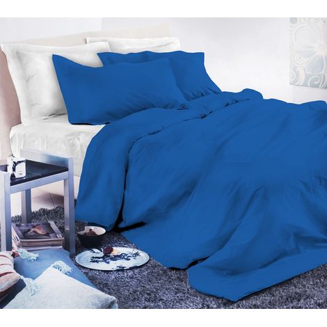 Parure copripiumino tinta unita matrimoniale sacco e federe con trattamento Mano Pesca Blu royal - 2 piazze