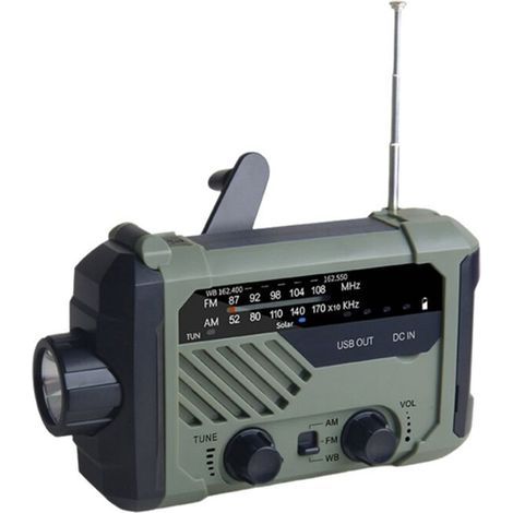 Radio D'Urgence Solaire Multifonction avec Bandes AM/FM, Lampe de Poche, Générateur à Manivelle, Chargeur de Téléphone Portable.